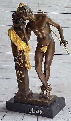 Art Déco Gild Bronze Sculpture Fonte Flying Mercury Classique Ouvre Affaire