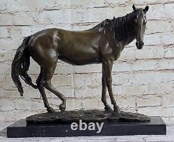 Art Déco Hommes Racing Arabe Cheval Bronze Fonte Sculpture Marbre Figurine Vente