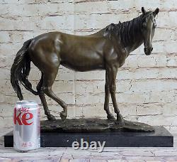 Art Déco Hommes Racing Arabe Cheval Bronze Fonte Sculpture Marbre Figurine Vente