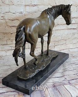 Art Déco Hommes Racing Arabe Cheval Bronze Fonte Sculpture Marbre Figurine Vente