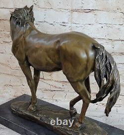 Art Déco Hommes Racing Arabe Cheval Bronze Fonte Sculpture Marbre Figurine Vente