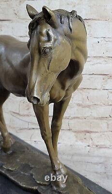 Art Déco Hommes Racing Arabe Cheval Bronze Fonte Sculpture Marbre Figurine Vente