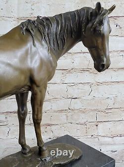 Art Déco Hommes Racing Arabe Cheval Bronze Fonte Sculpture Marbre Figurine Vente