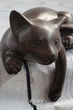 Art Déco Lion Signée Bronze Statue Figurine Cubiste Wild Chat Fonte Sculpture Nr