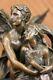 Art Déco Marbre Bronze Sculpture Ange Psyché Et Eros Statue Cupidon Artwork