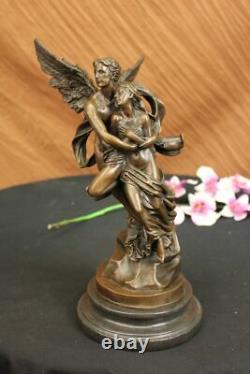 Art Déco Marbre Bronze Sculpture Ange Psyché Et Eros Statue Cupidon Artwork