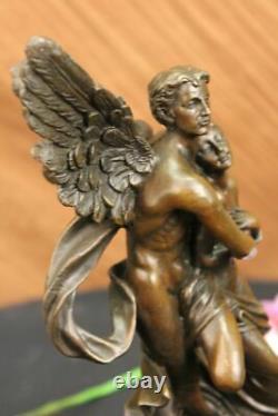 Art Déco Marbre Bronze Sculpture Ange Psyché Et Eros Statue Cupidon Artwork
