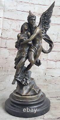 Art Déco Marbre Bronze Sculpture Ange Psyché Et Eros Statue Figurine Cupidon