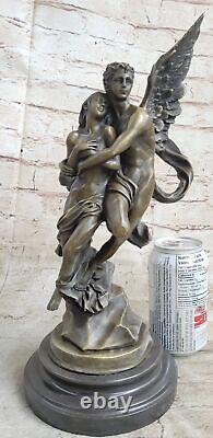 Art Déco Marbre Bronze Sculpture Ange Psyché Et Eros Statue Figurine Cupidon