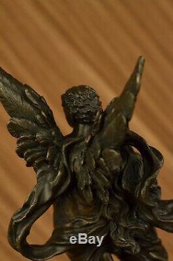 Art Déco Marbre Bronze Sculpture Ange Psyché Et Eros Statue Figurine Cupidon