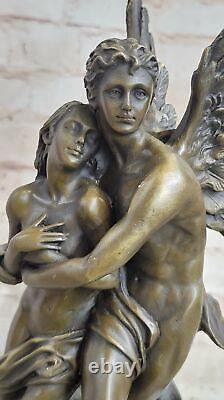 Art Déco Marbre Bronze Sculpture Ange Psyché Et Eros Statue Figurine Cupidon