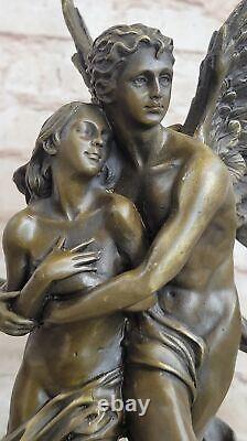 Art Déco Marbre Bronze Sculpture Ange Psyché Et Eros Statue Figurine Cupidon