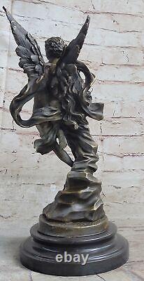 Art Déco Marbre Bronze Sculpture Ange Psyché Et Eros Statue Figurine Cupidon