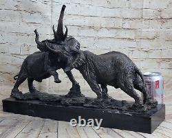 Art Déco Marbre Bronze Sculpture Statue Éléphants Se Battre Extra Large