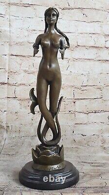 Art Déco Mythique 16 Grand Sirène Bronze Sculpture Statue Classique Ouvre