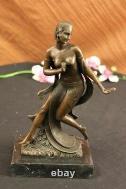 Art Déco / Nouveau Chaud Fonte Nue Femelle Danseuse Bronze Sculpture Marbre Base