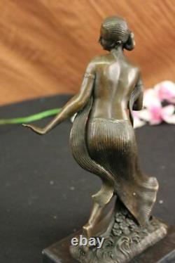 Art Déco / Nouveau Chaud Fonte Nue Femelle Danseuse Bronze Sculpture Marbre Base