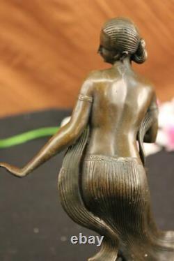 Art Déco / Nouveau Chaud Fonte Nue Femelle Danseuse Bronze Sculpture Marbre Base