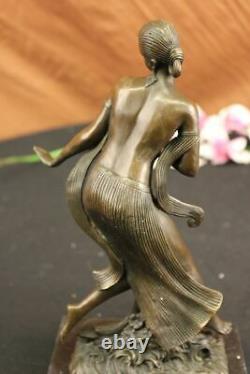 Art Déco / Nouveau Chaud Fonte Nue Femelle Danseuse Bronze Sculpture Marbre Base