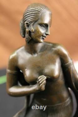 Art Déco / Nouveau Chaud Fonte Nue Femelle Danseuse Bronze Sculpture Marbre Base