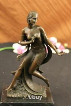 Art Déco / Nouveau Chaud Fonte Nue Femelle Danseuse Bronze Sculpture Marbre Base