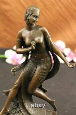 Art Déco / Nouveau Chaud Fonte Nue Femelle Danseuse Bronze Sculpture Marbre Base