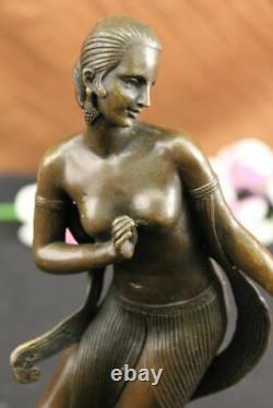 Art Déco / Nouveau Chaud Fonte Nue Femelle Danseuse Bronze Sculpture Marbre Base