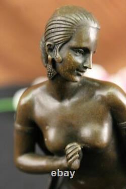 Art Déco / Nouveau Chaud Fonte Nue Femelle Danseuse Bronze Sculpture Marbre Base