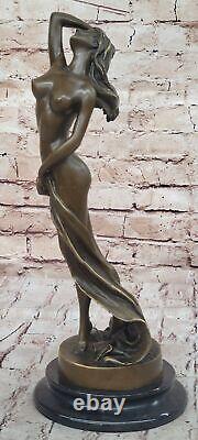 Art Déco / Nouveau Érotique Nu Nue Femme Femelle 100% Solide Bronze Sculpture