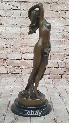 Art Déco / Nouveau Érotique Nu Nue Femme Femelle 100% Solide Bronze Sculpture