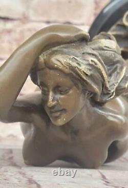 Art Déco / Nouveau Érotique Nu Nue Femme Femelle 100% Solide Bronze Sculpture