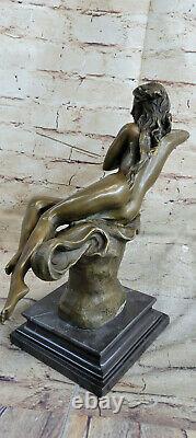 Art Déco Nu Érotique Nymphe Bronze Statue Figurine Marbre Sculpture Figurine