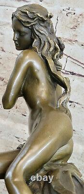 Art Déco Nu Érotique Nymphe Bronze Statue Figurine Marbre Sculpture Figurine