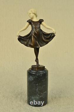 Art Déco OS Bronze Dancing Girl Signé Preiss Sculpture Statue Figurine Décor