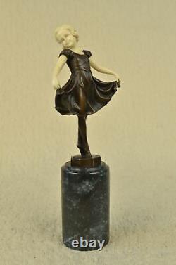 Art Déco OS Bronze Dancing Girl Signé Preiss Sculpture Statue Figurine Décor