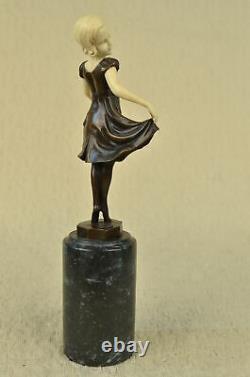 Art Déco OS Bronze Dancing Girl Signé Preiss Sculpture Statue Figurine Décor