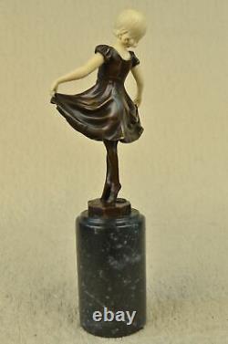 Art Déco OS Bronze Dancing Girl Signé Preiss Sculpture Statue Figurine Décor