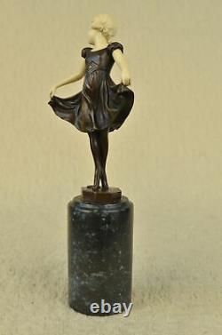 Art Déco OS Bronze Dancing Girl Signé Preiss Sculpture Statue Figurine Décor