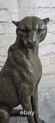 Art Déco Puma Jaguar Faune Guépard Bronze Sculpture Statue Figurine Décor