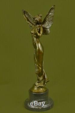Art Déco Reproduction Fairy Papillons Ang Bronze Sculpture Main Figurine Solde