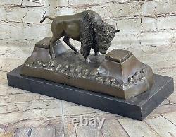 Art Déco Russell Américain Artiste Buffalo Bison Bronze Fonte Sculpture Statue