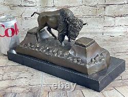 Art Déco Russell Américain Artiste Buffalo Bison Bronze Fonte Sculpture Statue