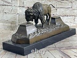 Art Déco Russell Américain Artiste Buffalo Bison Bronze Fonte Sculpture Statue