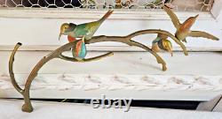 Art Deco Sculpture Animaliere 4 Oiseaux Sur Une Branche En Bronze Polychrome