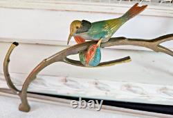 Art Deco Sculpture Animaliere 4 Oiseaux Sur Une Branche En Bronze Polychrome