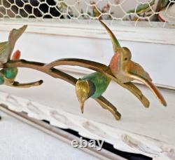 Art Deco Sculpture Animaliere 4 Oiseaux Sur Une Branche En Bronze Polychrome