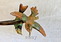 Art Deco Sculpture Animaliere 4 Oiseaux Sur Une Branche En Bronze Polychrome