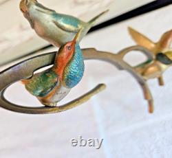 Art Deco Sculpture Animaliere 4 Oiseaux Sur Une Branche En Bronze Polychrome