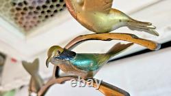 Art Deco Sculpture Animaliere 4 Oiseaux Sur Une Branche En Bronze Polychrome