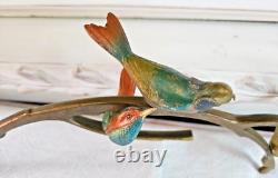 Art Deco Sculpture Animaliere 4 Oiseaux Sur Une Branche En Bronze Polychrome